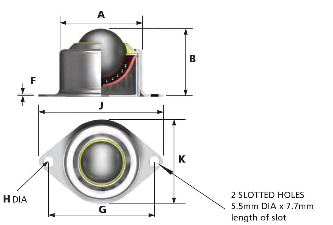 1503 ball transfer unit side and top dimensions
