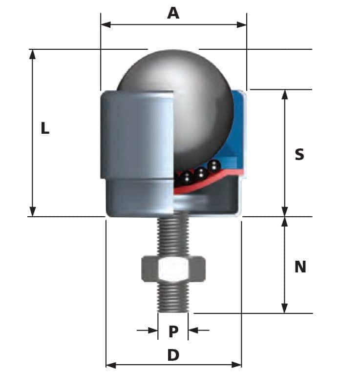 1701 ball transfer unit side view diagram